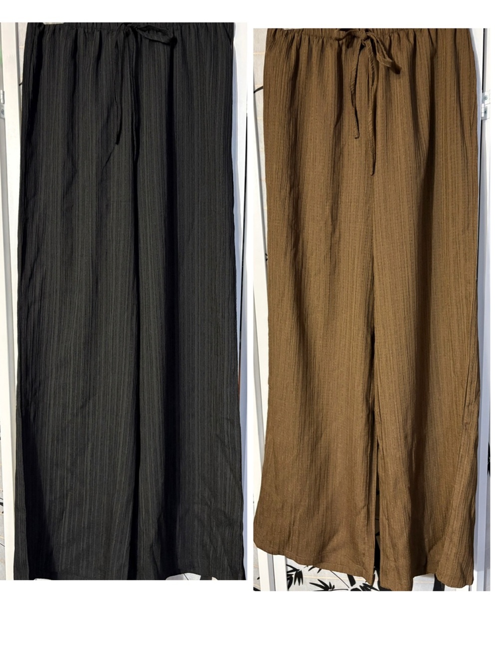 2 pair Wide Leg Drawstring Pants Black & Brown Sz M Never worn -lightweight